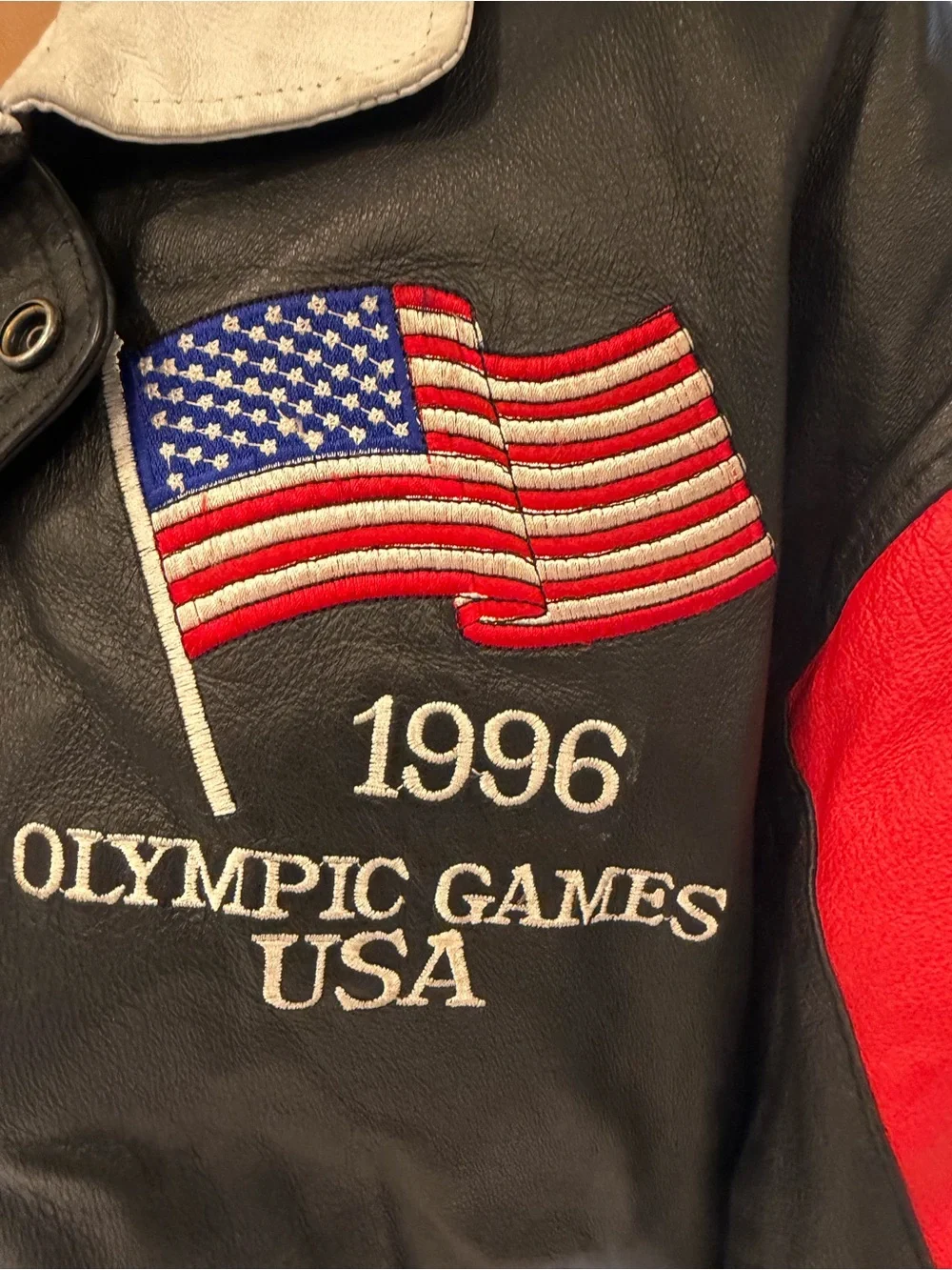 VINTAGE 1996 ATLANTA OLYMPIC GAMES LEATHER BOMBER IACKET SIZE L